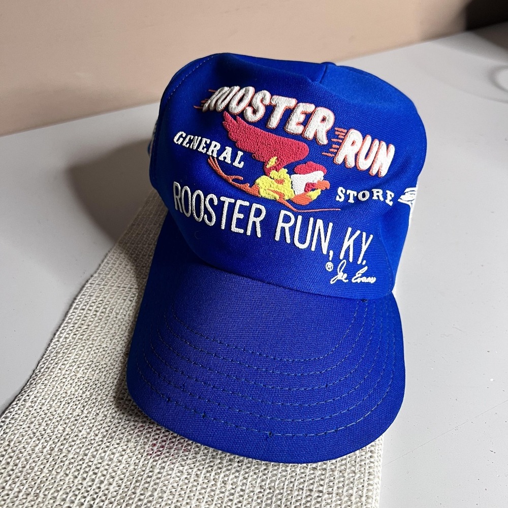 Vintage Rooster Run General Store Hat Cap Snap Back Mens One Size Blue 80s